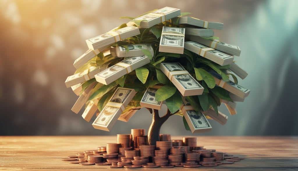 Wealth growth money tree for investing, trading, and making money online