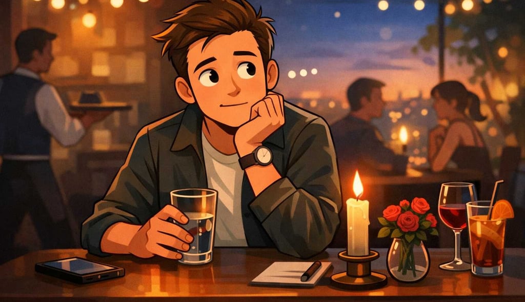 Nervös väntande man med skymning i bakgrunden