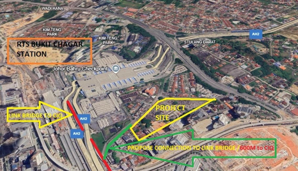 Map showing distance from RTS Bukit Chagar to nearby homes