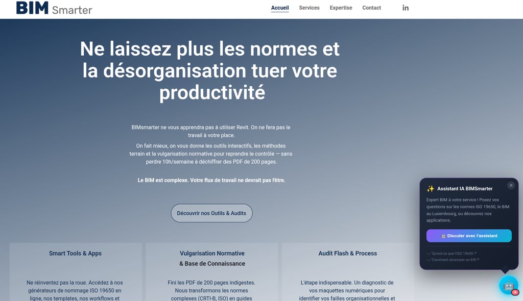 Lancement BIMsmarter.eu : outils BIM et IA pour bureaux d'études et ingénierie au Luxembourg et en Belgique.