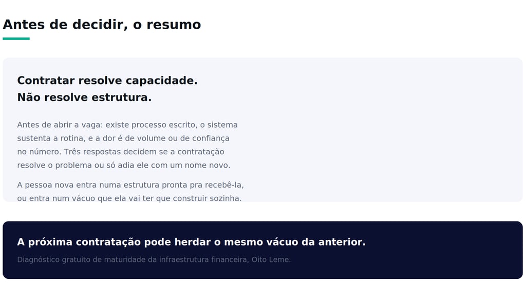 Infográfico sobre gestão e contratação explicando a diferença entre capacidade e estrutura organizacional.
