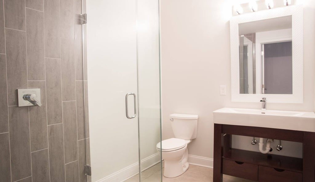Bathroom remodel with new vanity and tile flooring in Columbus, Ohio
