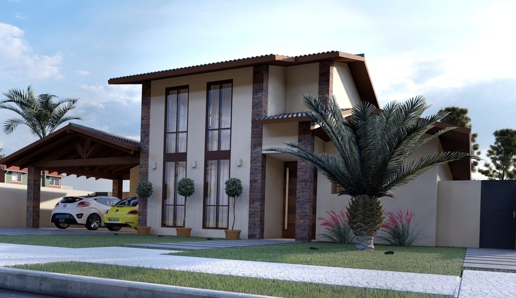 fachada rustica com tijolinho e janela alta