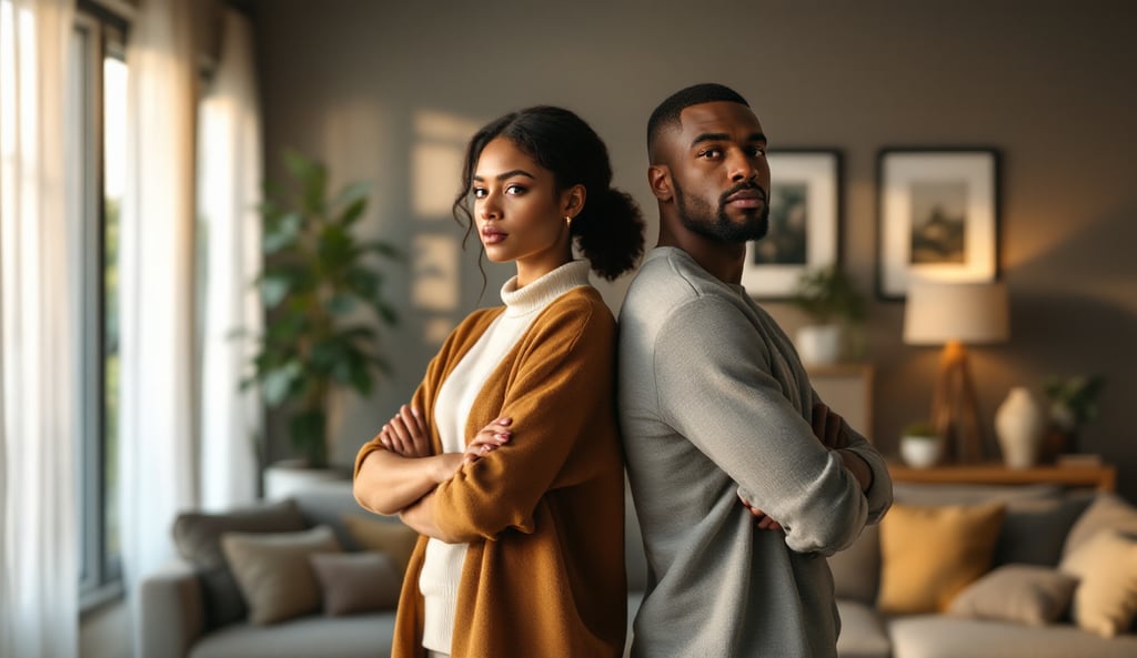 a man and woman standing in a living room