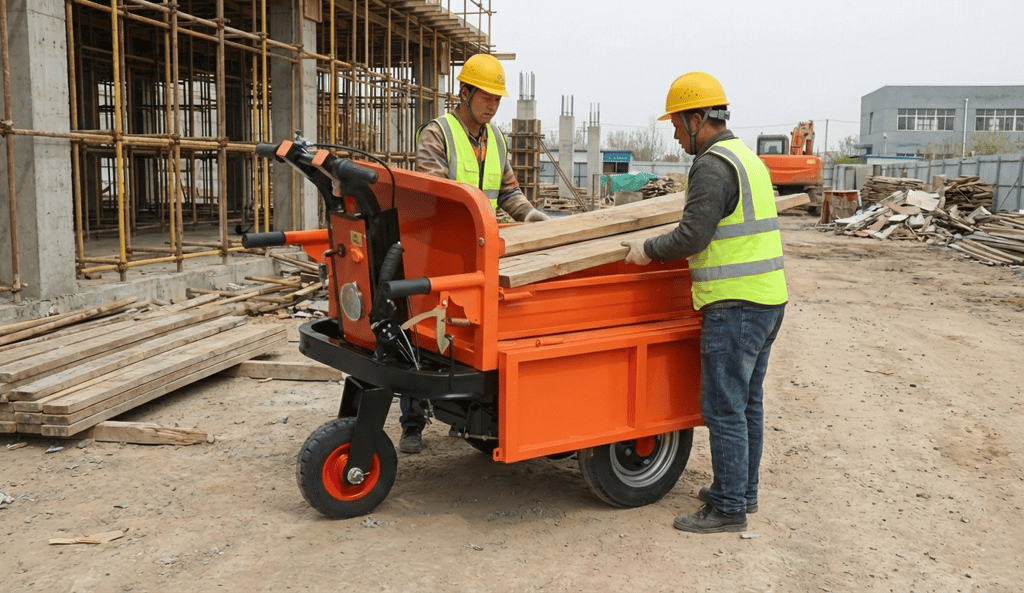 electric freight tricycle used in daily construction workflows