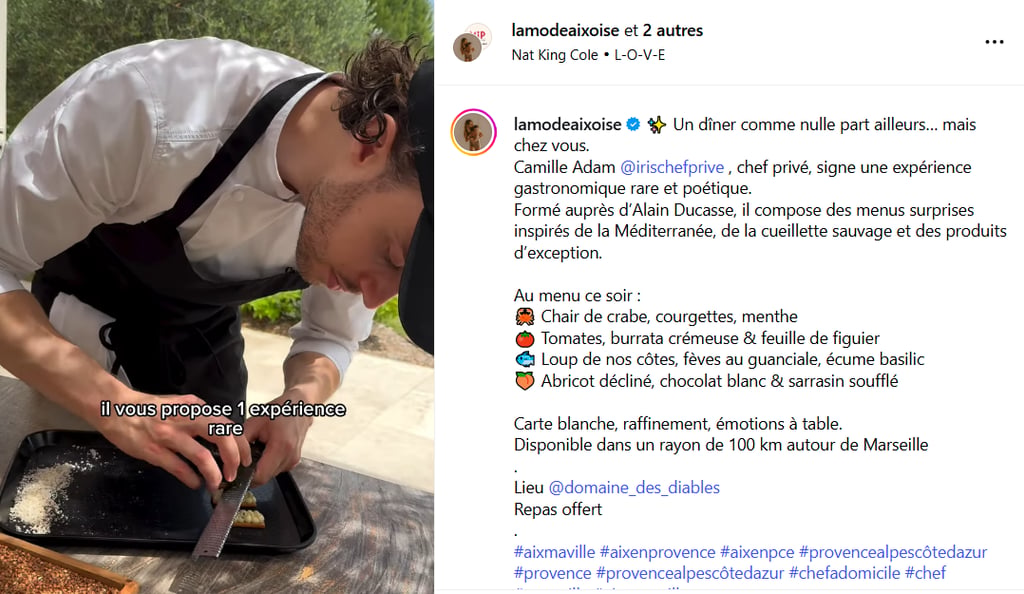 La Mode Aixoise présente son expérience culinaire avec Iris Chef Privé