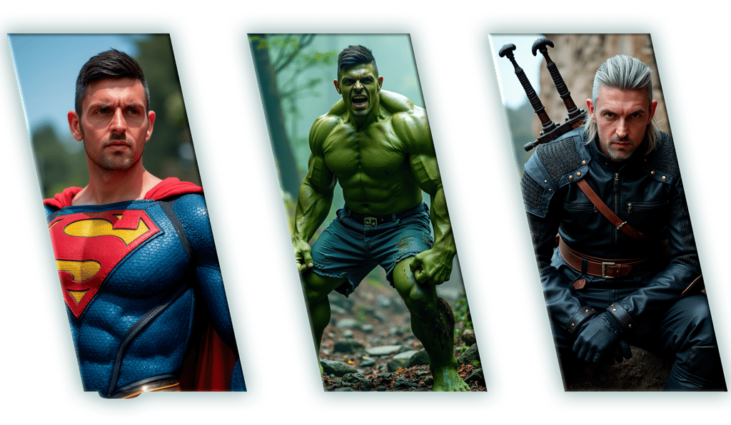 a man in a superman suit and a superman costume