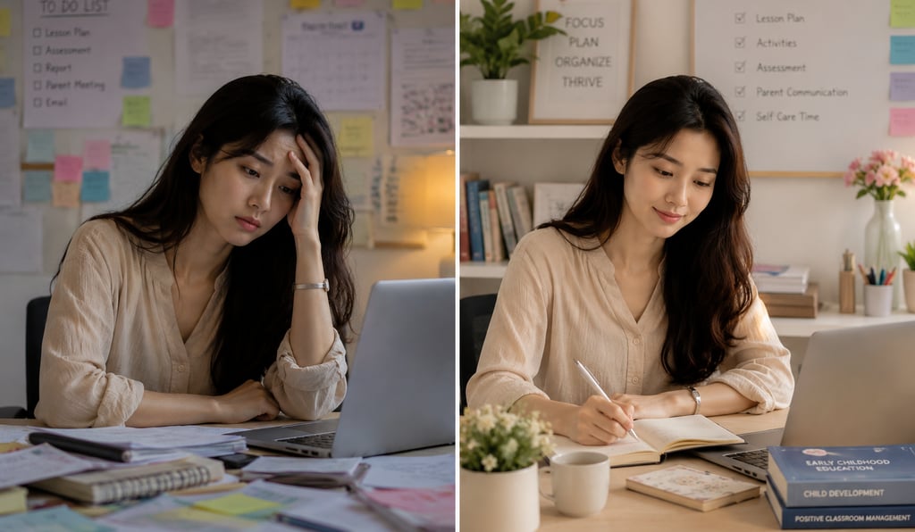LevelUp Online Education teacher balancing stress and productivity in daily work.