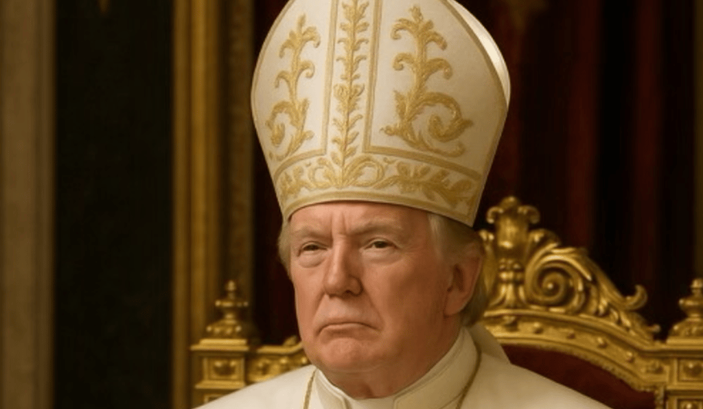 a man in a white hat with a priest in a white robe