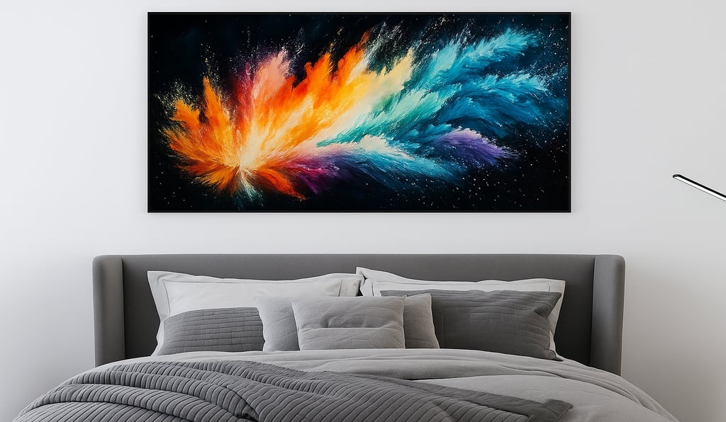 Colorful abstract canvas wall art with bold shapes and vibrant colors for modern home décor.