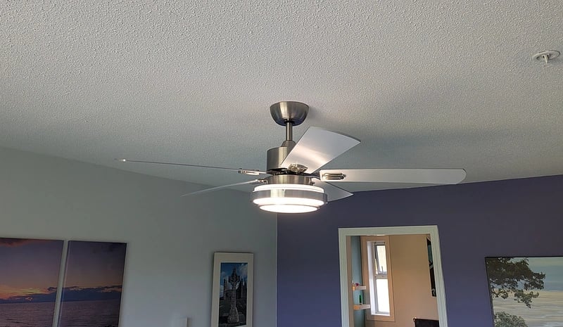 New ceiling fan with freshly painted ceiling