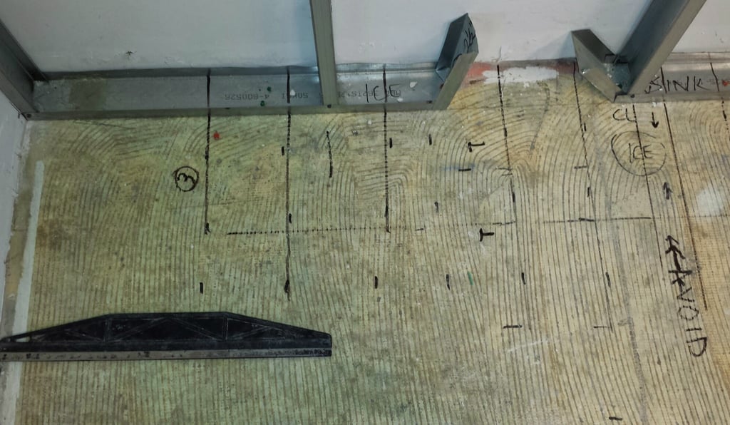 Typical GPR RADAR scan to locate a sink drain.