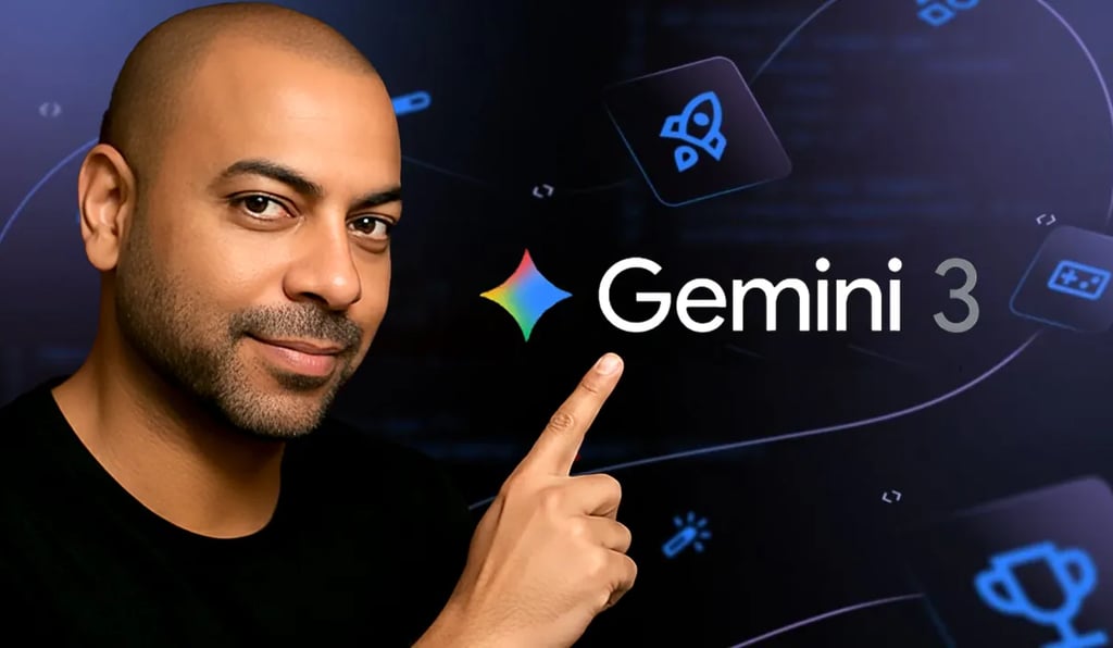 CEo da Trient Digital apontando para a logo do Gemini 3