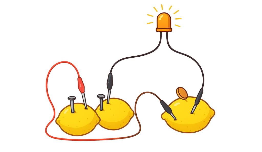 Lemons connected to a light bulb