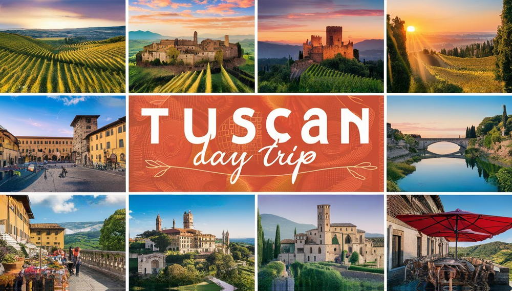 a collage of photos of tuscan day trip