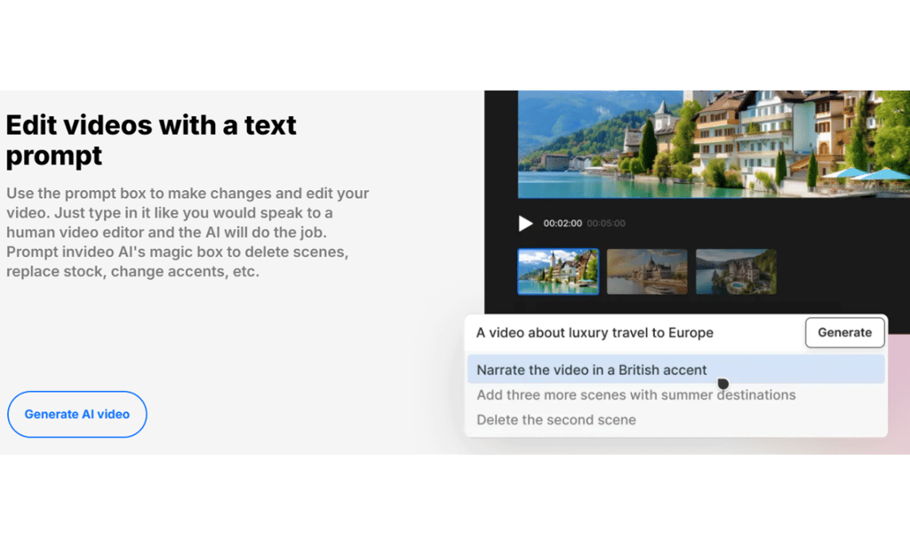 Edit videos with a text prompt image with a video screen