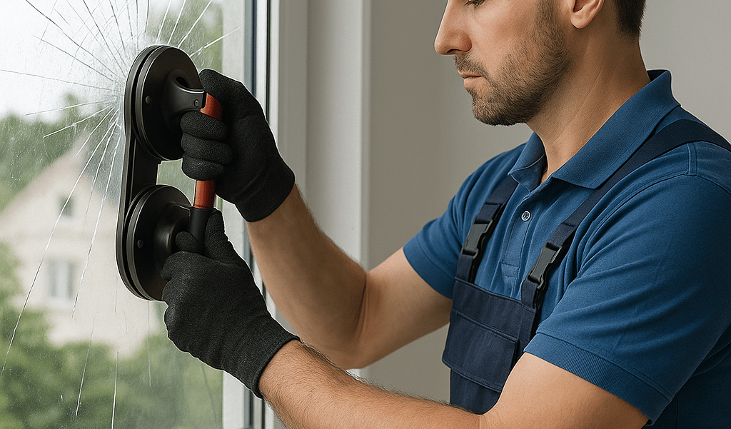 a man in a blue shirt is holding a black glove and a black glove in Strasbourg
