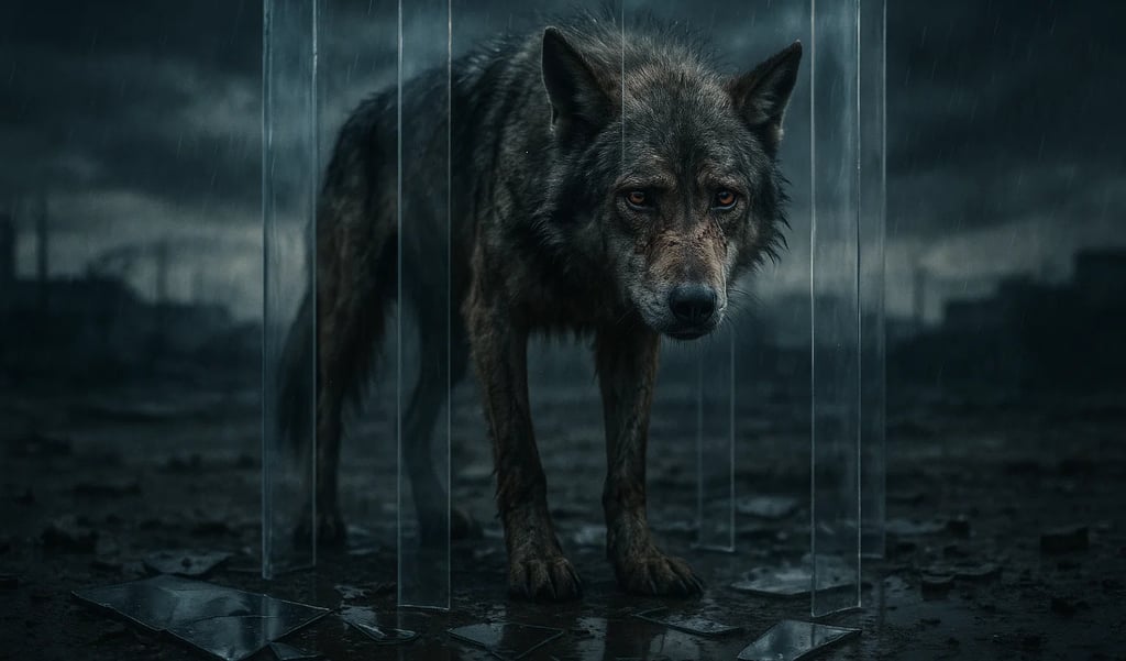 a wolf in a caged in a cage