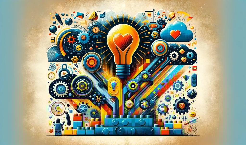 a colorful illustration of a light bulb with a heart inside