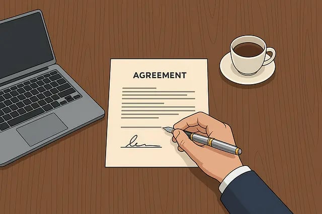 a person holding a pen and signing a contract