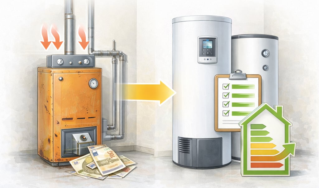 Austausch einer Heizungsanlage mit Darstellung von Effizienz und Fördermöglichkeit