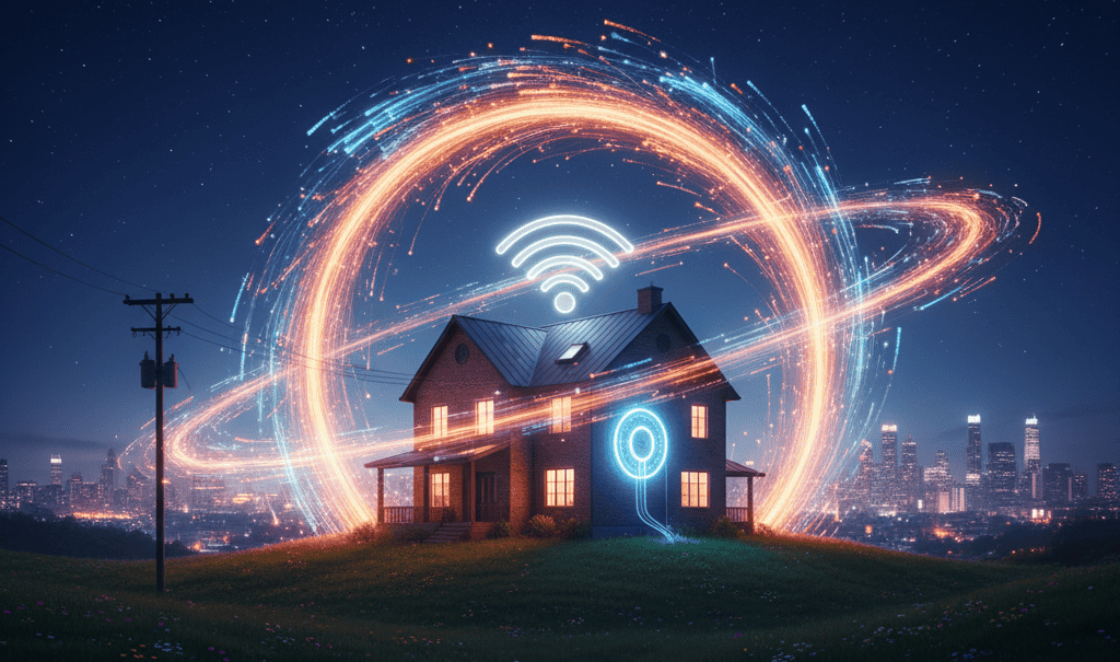 a house with fiber lines connected to it