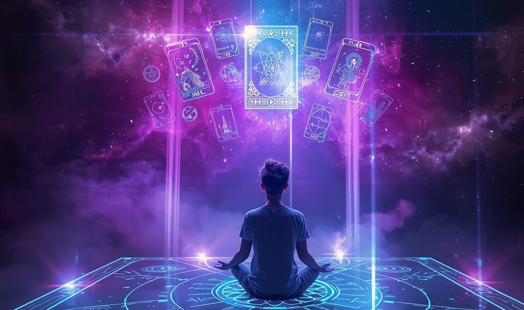 uma pessoa sentada em uma mesa com um deck