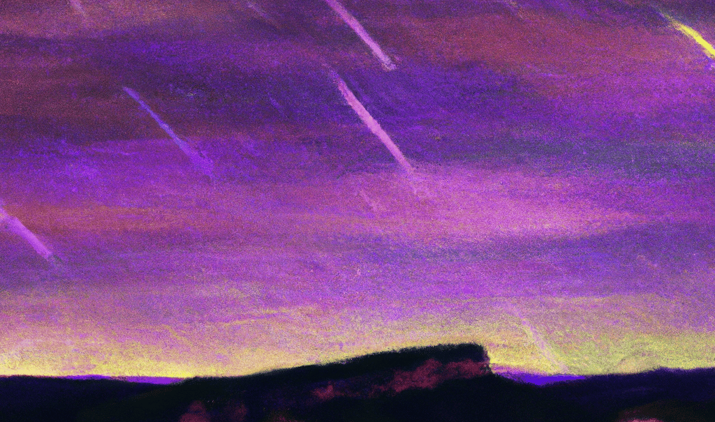 a purple sky with stars and a mountain in the background