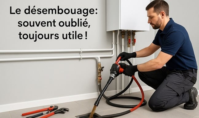 Un technicien ADE Chauffage réalisant un désembouage.