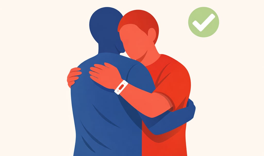 Familiar abrazando a paciente con tuberculosis mostrando que el abrazo no contagia la enfermedad