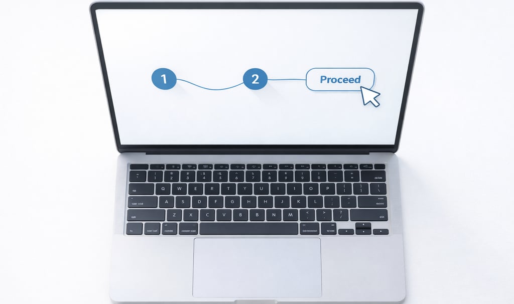 3 soļu lietotāja ceļš mājaslapā ar kursora klikšķi uz pogas