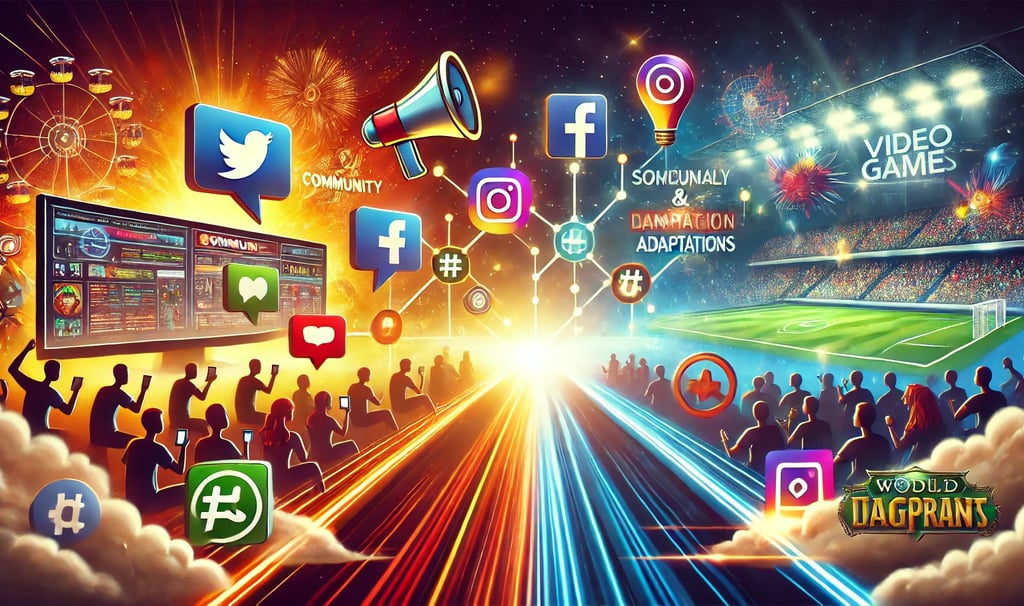 papel da comunidade e do marketing em jogos adaptados, com fóruns, redes sociais e eventos de esport