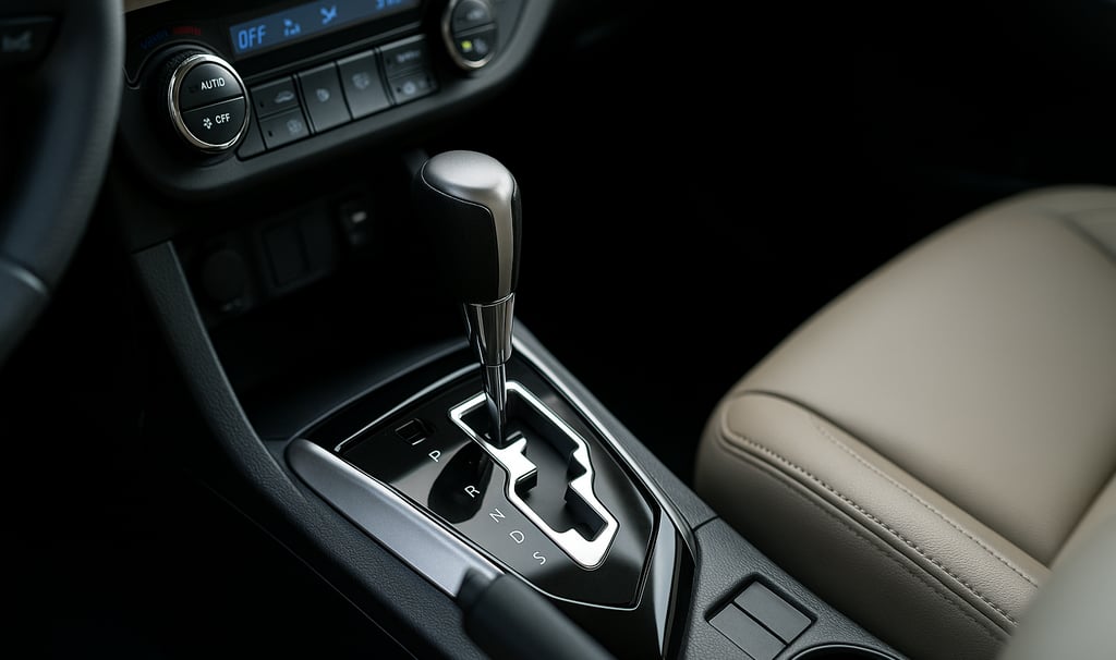 Interior de um Toyota Corolla com foco na alavanca do câmbio automático no console central