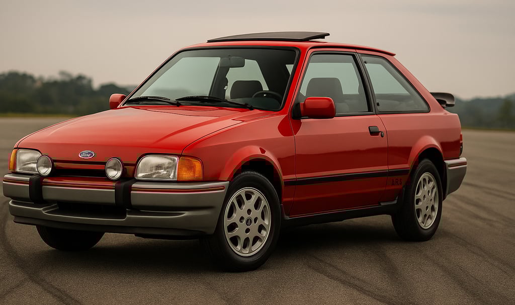 Ford Escort XR3 vermelho dos anos 90 em pista de teste