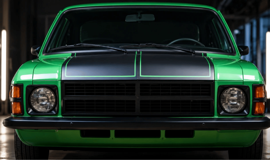 Chevrolet Opala SS verde restaurado em estilo restomod com visual frontal clássico.