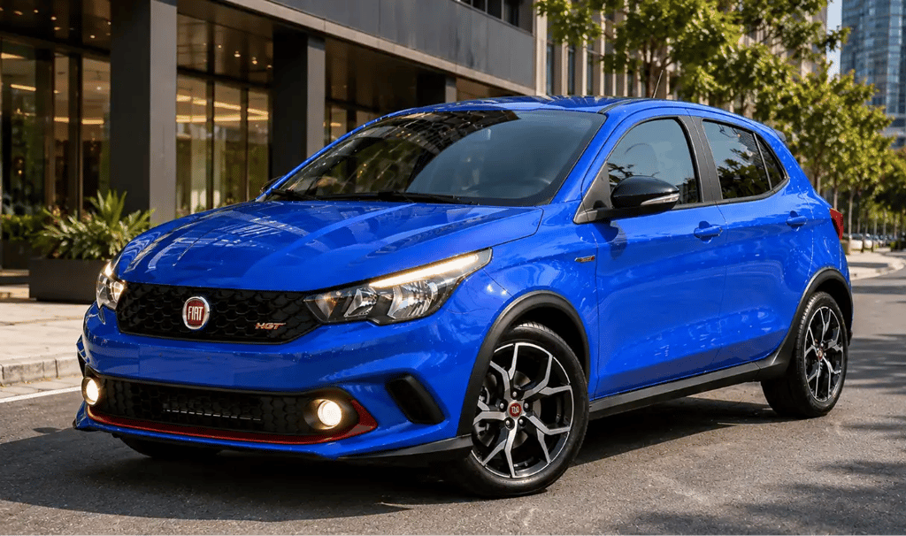 Fiat Argo HGT 2018 azul em ambiente urbano moderno durante o dia
