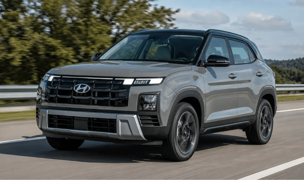 Hyundai Creta Limited 2026 em movimento em rodovia com vista frontal dinâmica
