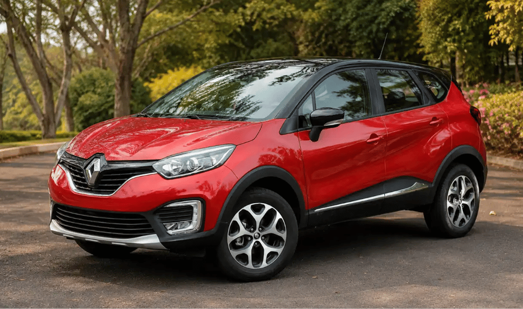 Renault Captur 2022 vermelho em ângulo frontal
