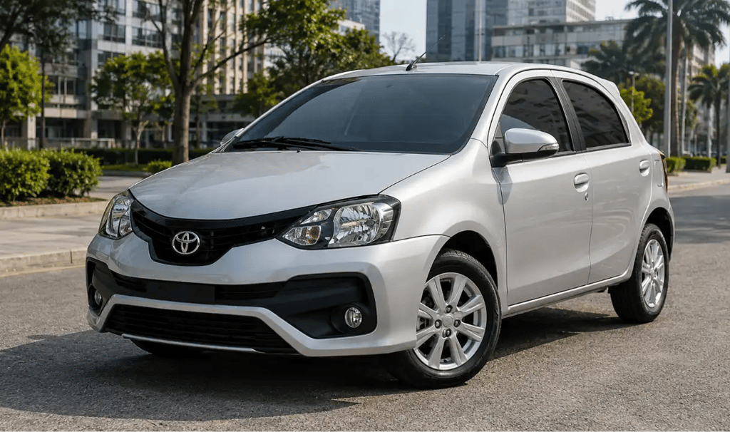 Toyota Etios 2019 prata estacionado em ambiente urbano moderno