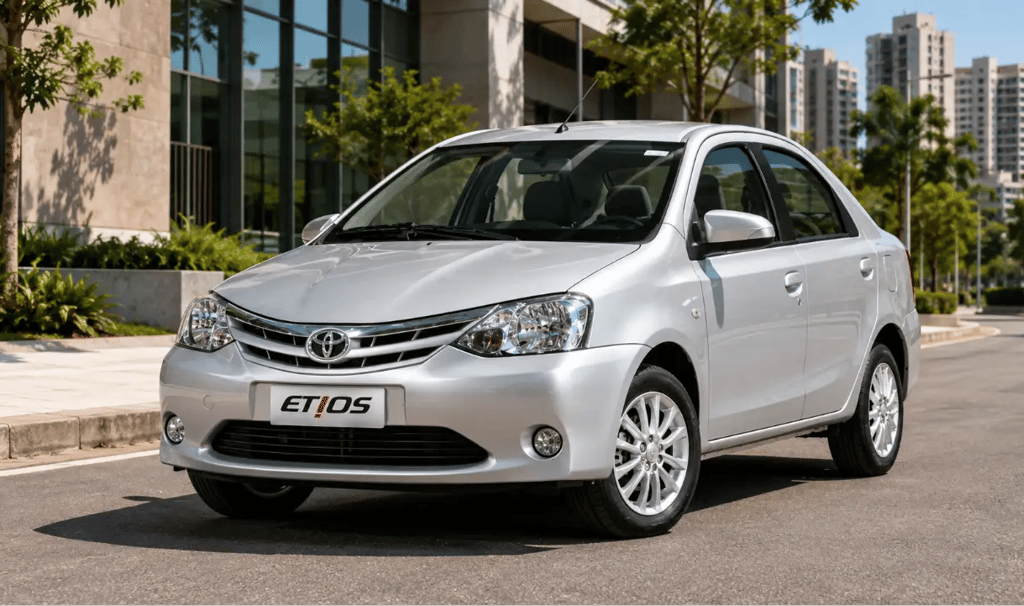 Toyota Etios Sedã 2014 estacionado em ambiente urbano durante o dia