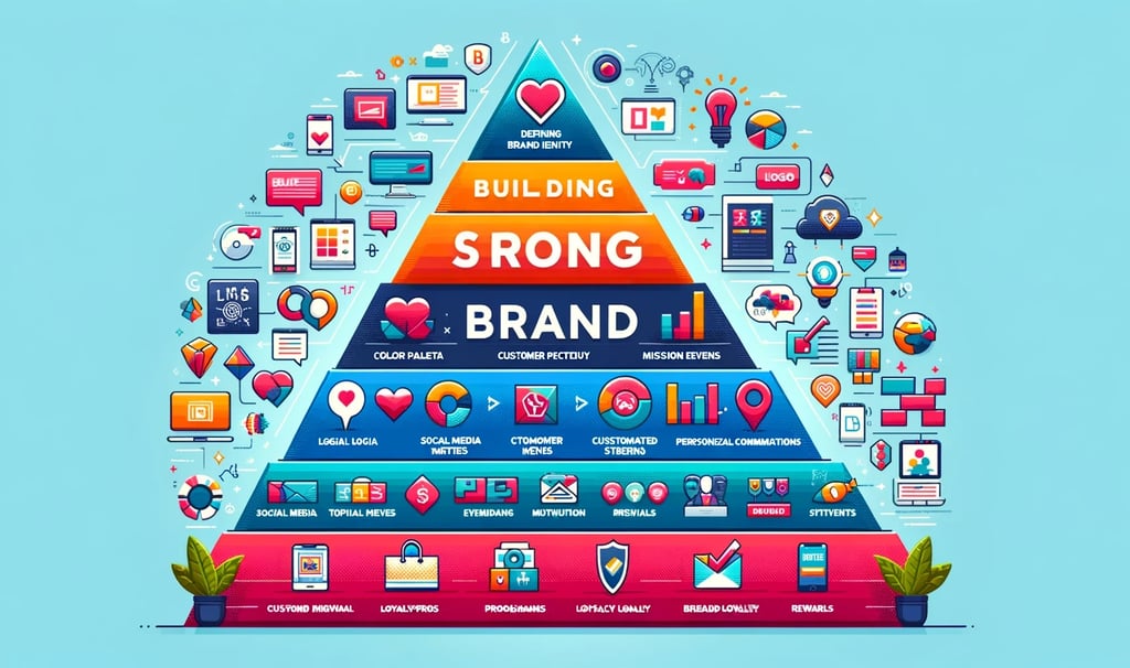 a pyramid with marketing symbols