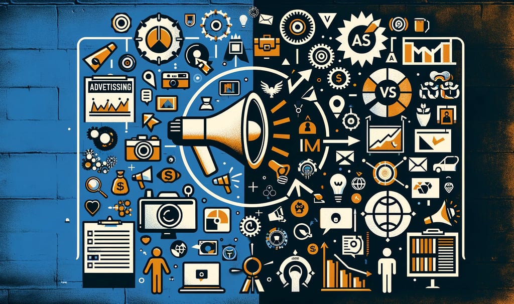 a megaphone with marketing symbols