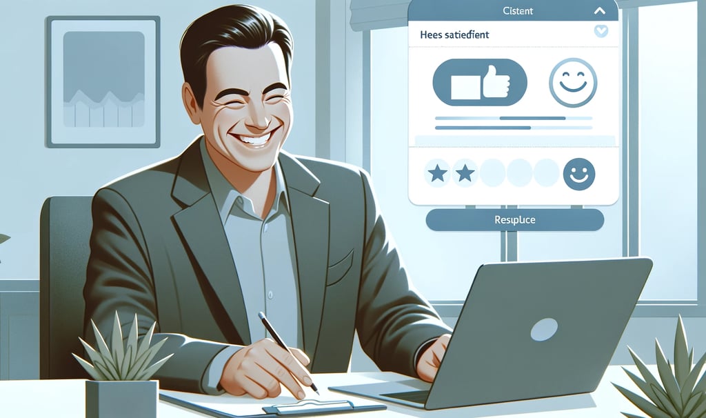 a man in a suit and tie smiling while sitting at a desk