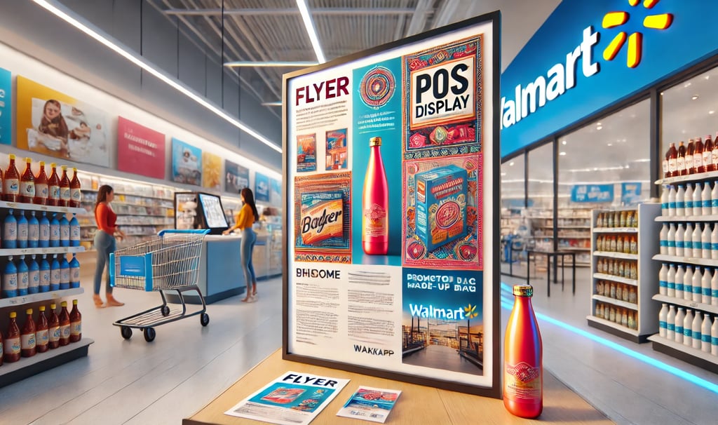 a display with a large poster