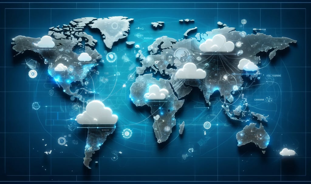 a world map with clouds