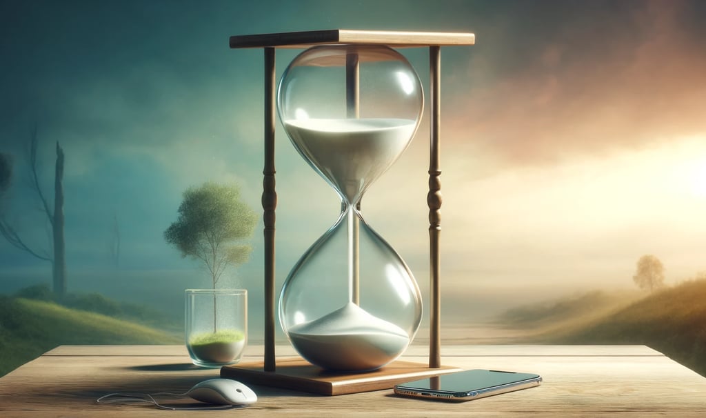 a hourglass with a discarded phone