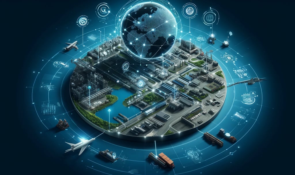 a globe with logistics symbols