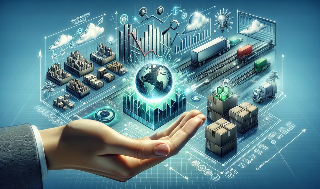 a person holding a globe with logistics symbols
