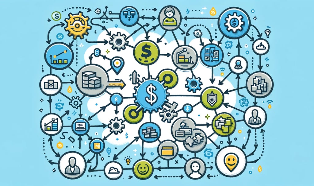 a diagram of a business process with icons