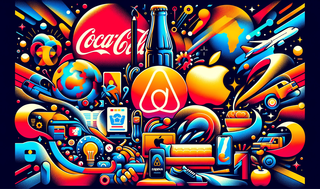 a colorful poster of a coca cola, apple and airbnb logos